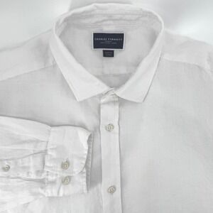 Charles Tyrwhitt Mens White Linen Classic Fit Long Sleeve‎ Dress Shirt XX Large